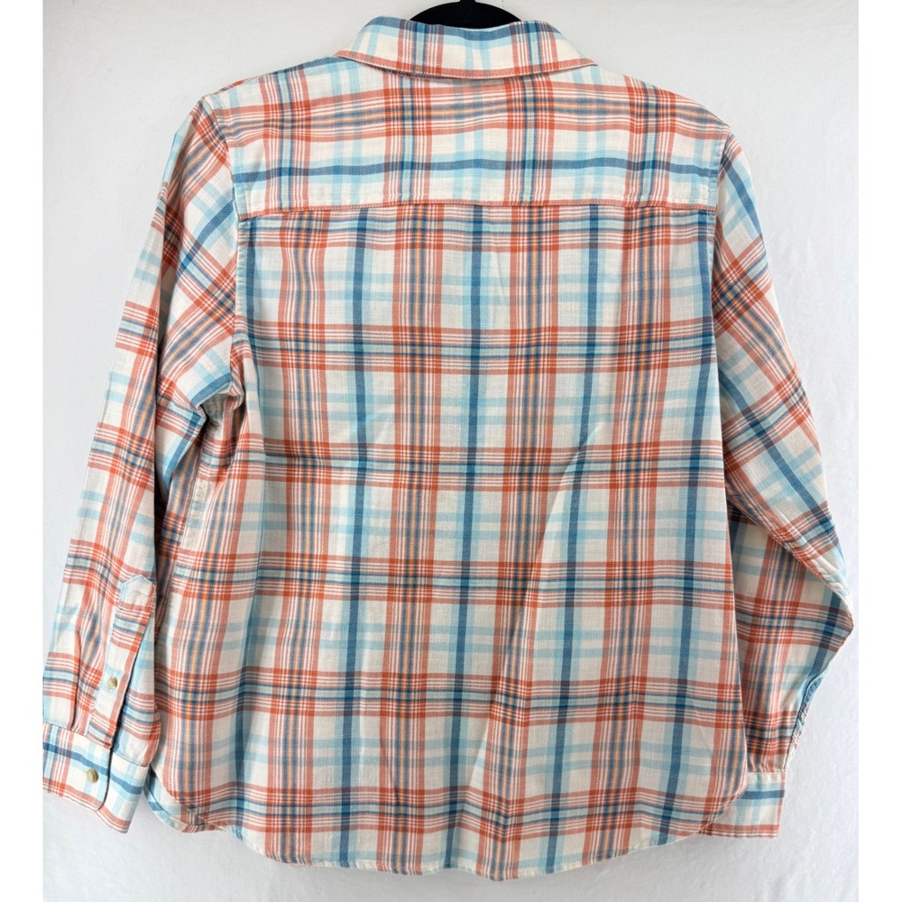 LL Bean Womens Petite S Orange Blue Plaid Cotton Button Down Shirt 506883 - Picture 5 of 7